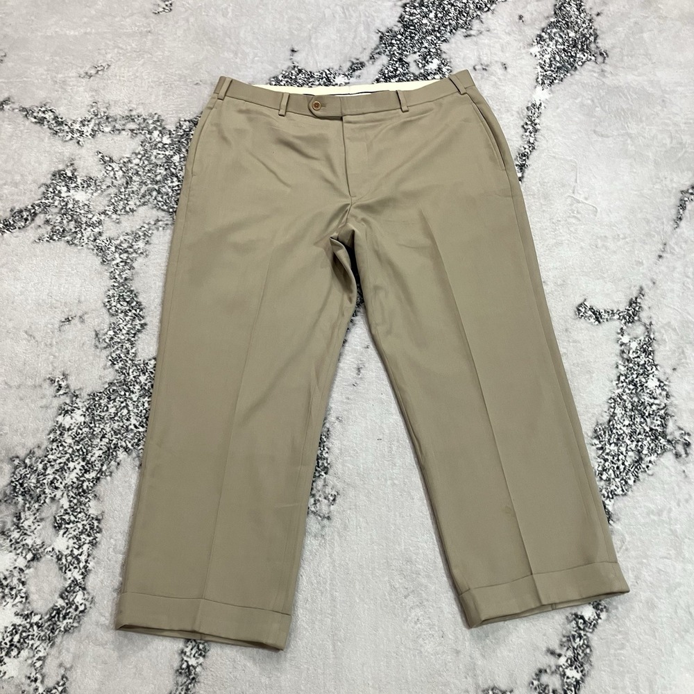 Brooks Brothers Men's Size 38x30 100% Wool Dress Pants Khaki Tan Cuffed Hem